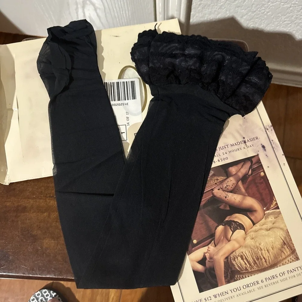 victoria's secret Vintage Lace Top Thigh Hi Stockings Discontinued Black Tall
